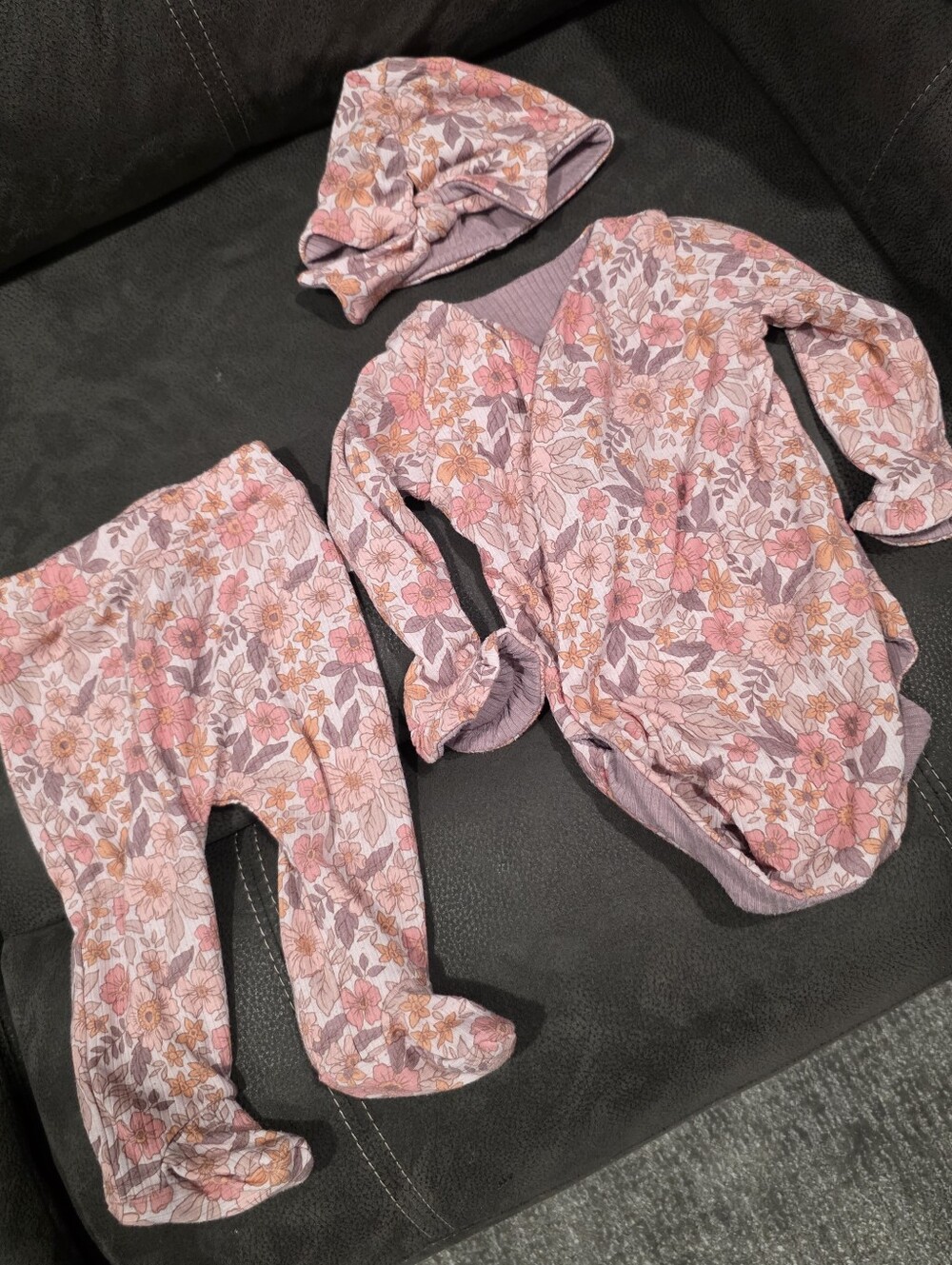 Reversible Floral 3-Piece Set in Dusty Rose Pink, Dusty Purple
